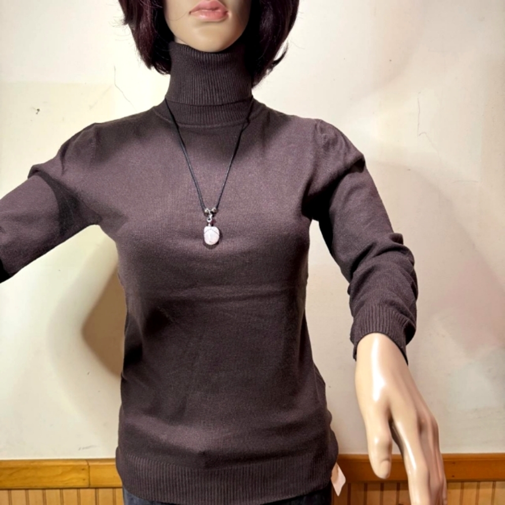 Brown turtleneck women cashmere sweater